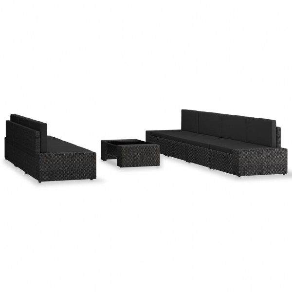 Juego de muebles de jardín 8 piezas ratán sintético negro M 2