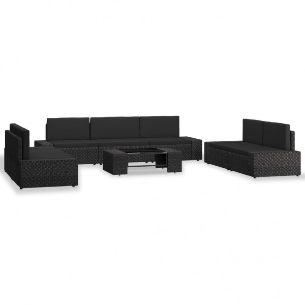 8 pcs conjunto lounge para jardim vime PE preto D
