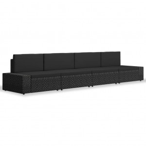4 pcs conjunto lounge para jardim vime PE preto H