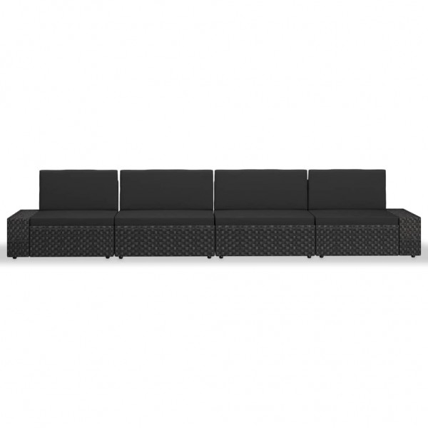 4 pcs conjunto lounge para jardim vime PE preto M 3