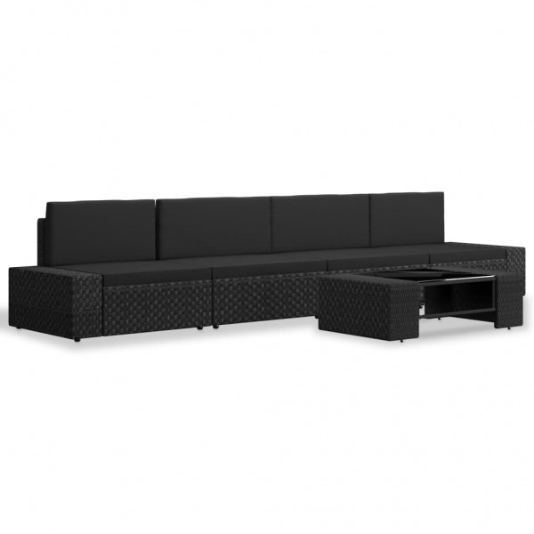 5 pcs conjunto lounge para jardim vime PE preto M 2