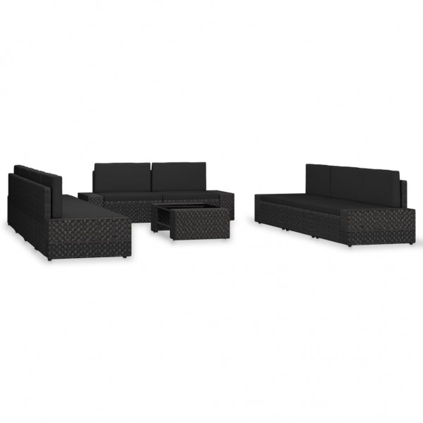 10 pcs conjunto lounge para jardim vime PE preto D