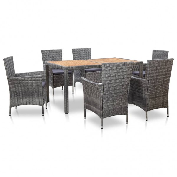 Set de comedor de jardín 7 pzas y cojines ratán sintético gris D
