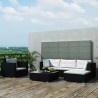 6 pcs conjunto lounge de jardim c/ almofadões vime PE preto 1