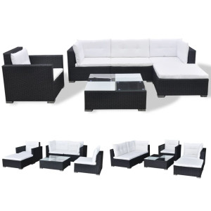 Set muebles de jardín y cojines 6 piezas ratán sintético negro H