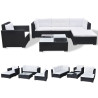 6 pcs conjunto lounge de jardim c/ almofadões vime PE preto 2