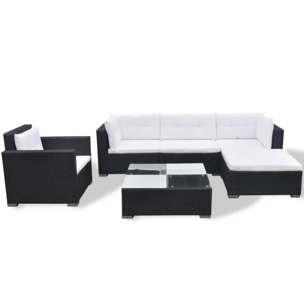 Set muebles de jardín y cojines 6 piezas ratán sintético negro M 3