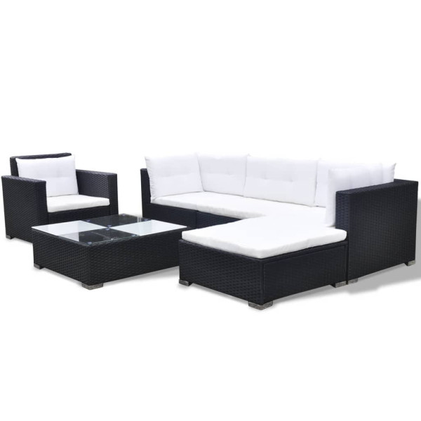6 pcs conjunto lounge de jardim c/ almofadões vime PE preto M 4