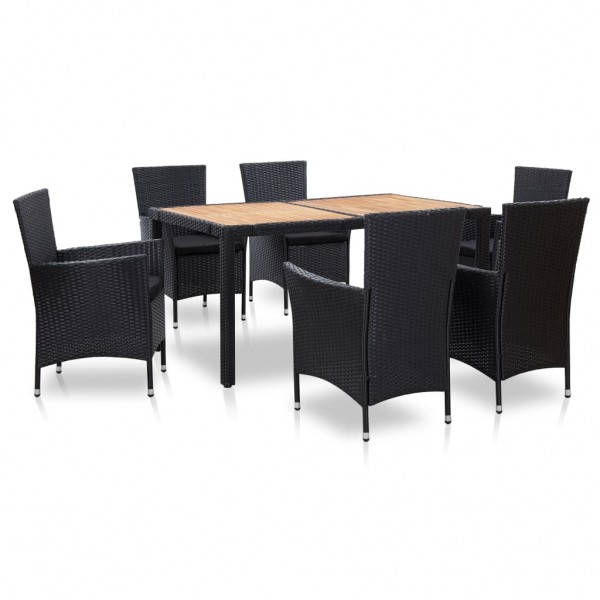Set comedor de jardín 7 piezas y cojines ratán sintético negro D