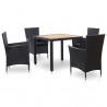 Set de comedor de jardín 5 pzas y cojines ratán sintético negro 1