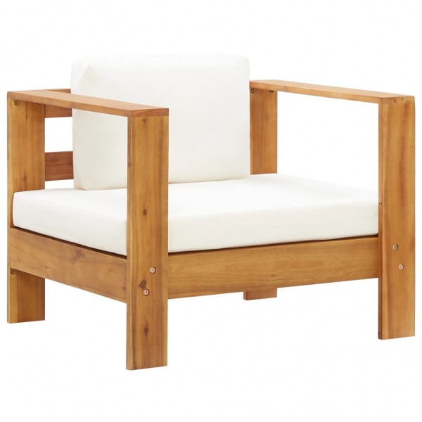 Silla de jardín con cojín madera maciza de acacia color crema D