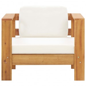 Silla de jardín con cojín madera maciza de acacia color crema H