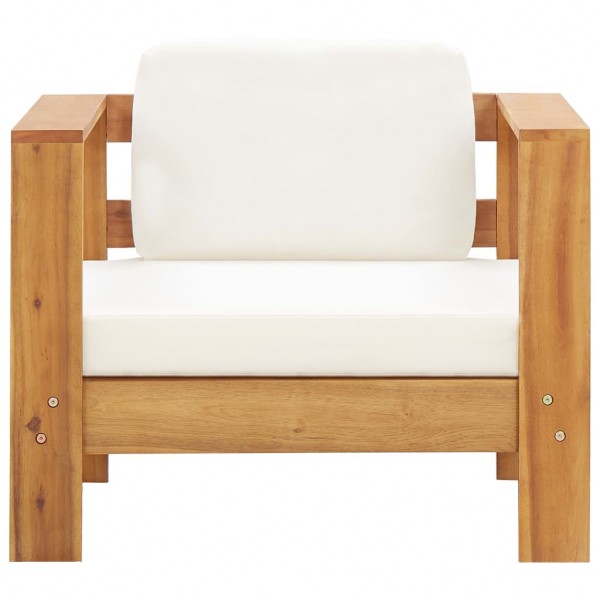 Silla de jardín con cojín madera maciza de acacia color crema M 2