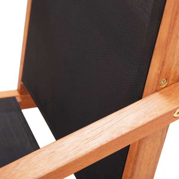 Cadeira lounge de jardim eucalipto maciço e textilene preto M 5