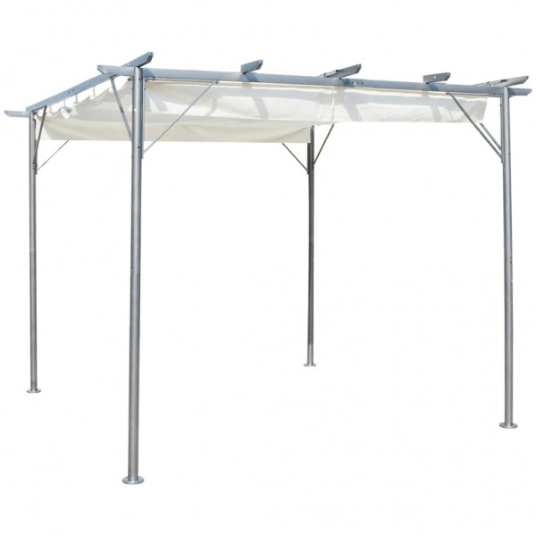Pérgola con tejado retráctil acero color blanco crema 3x3 m M 2