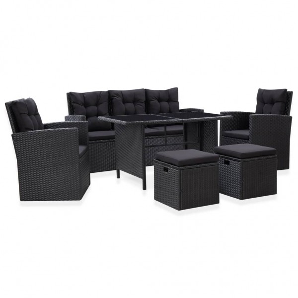 Set muebles de jardín 6 piezas y cojines ratán sintético negro D