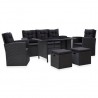 6 pcs conjunto lounge de jardim c/ almofadões vime PE preto 1