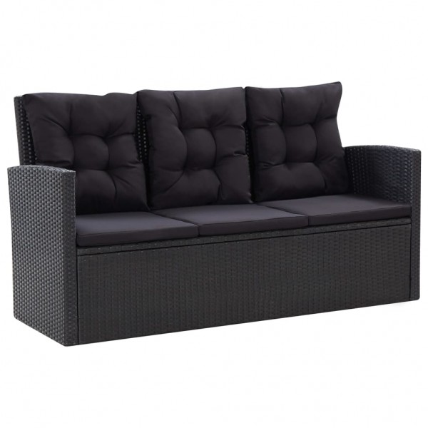Set muebles de jardín 6 piezas y cojines ratán sintético negro M 3
