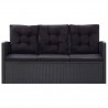 6 pcs conjunto lounge de jardim c/ almofadões vime PE preto 2