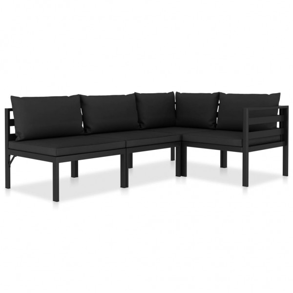 4 pcs conjunto lounge jardim com almofadões alumínio antracite D