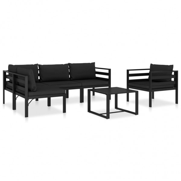 6 pcs conjunto lounge jardim com almofadões alumínio antracite D