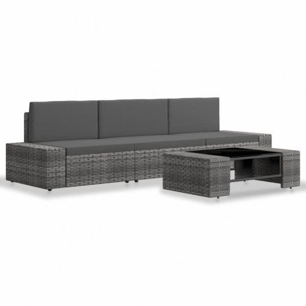 Juego de muebles de jardín 4 piezas ratán sintético gris M 2