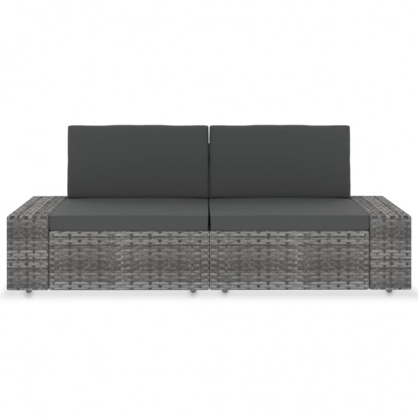 Sofá seccional de 2 plazas de ratán sintético gris M 2