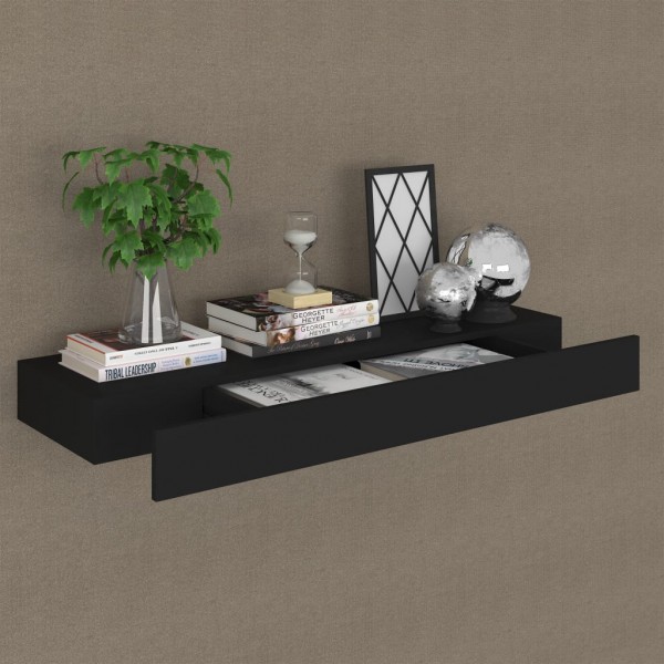 Estante de pared flotante con cajón negro 80x25x8 cm D