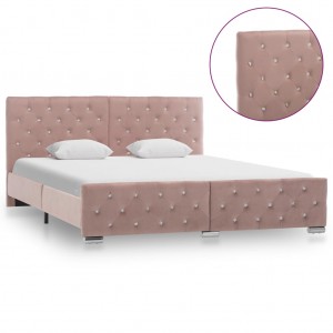 Estructura de cama de terciopelo rosa 160x200 cm H