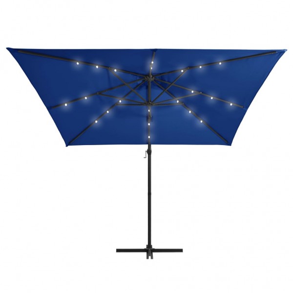 Sombrilla voladiza luces LED poste acero azul azure 250x250 cm M 5