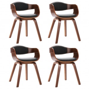 Sillas de comedor 4 uds madera curvada y cuero sintético H