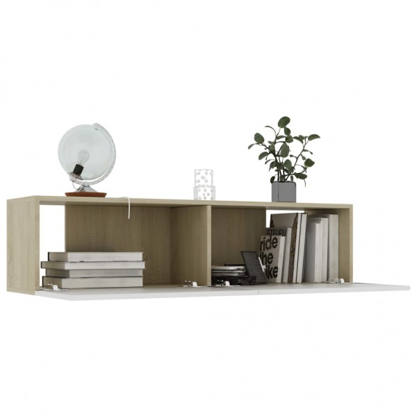 Mueble para TV madera contrachapada blanco y roble 120x30x30 cm M 3