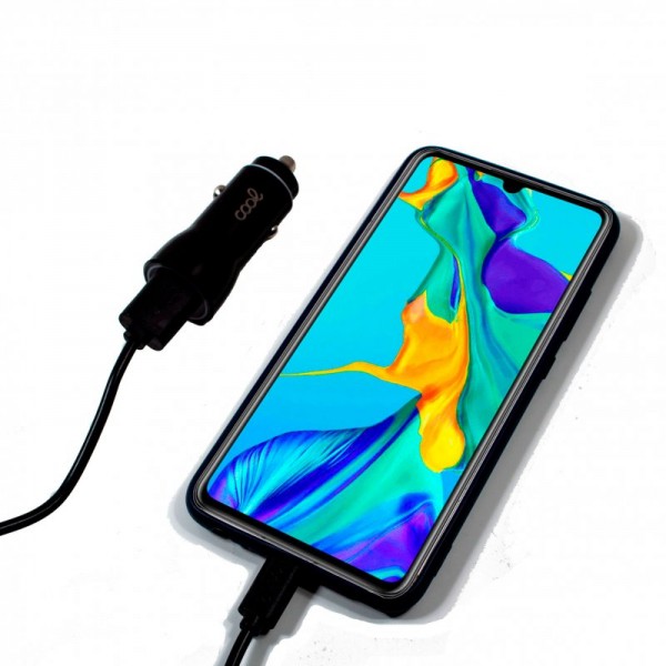 Cargador Coche Cable Tipo C (2 x Usb) COOL 2.4A Kit 2 en 1 Negro D