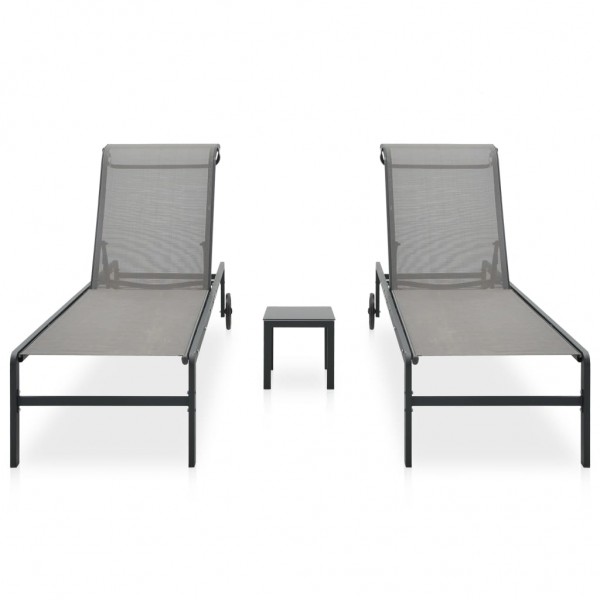 Espreguiçadeiras com mesa 2 pcs textilene e aço M 2