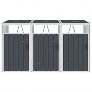 Cobertizo triple contenedor basura acero antracita 213x81x121cm H
