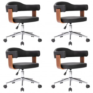 Sillas de comedor giratorias 4 uds madera curvada y cuero negro H