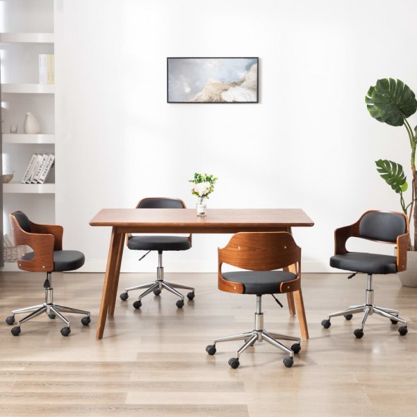 Sillas de comedor giratorias 4 uds madera curvada y cuero negro D