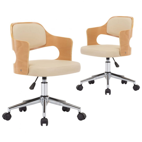 Cadeiras jantar 2 pcs madeira curvada e couro artificial creme M 2