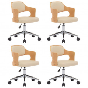 Sillas de comedor giratorias 4 uds madera curvada cuero crema H