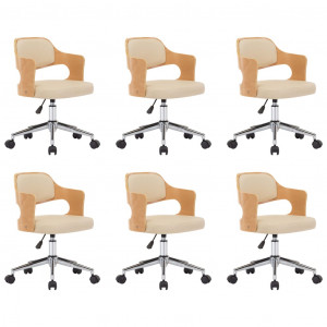 Sillas de comedor giratorias 6 uds madera curvada cuero crema H