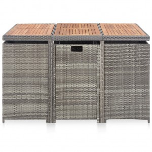 11 pcs conjunto jantar exterior vime e madeira acácia antracite H