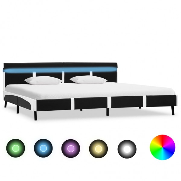 Estructura de cama con LED cuero sintético negro 180x200 cm D