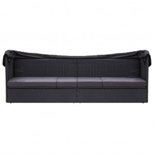 Sofá-cama de exterior com toldo vime PE preto H