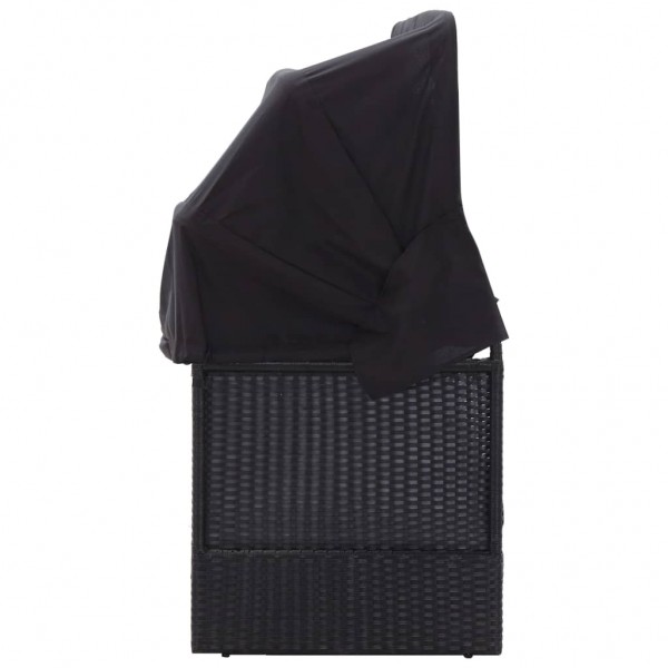 Sofá-cama de exterior com toldo vime PE preto M 3