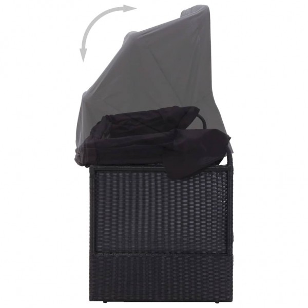 Sofá-cama de exterior com toldo vime PE preto M 4