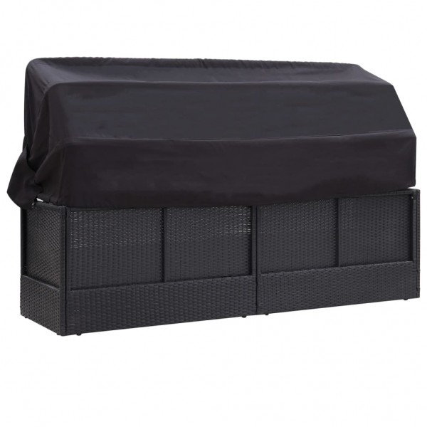 Sofá-cama de exterior com toldo vime PE preto M 5