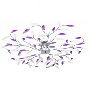 Lámpara de techo brazos cristal forma hoja 5 bombillas morado H