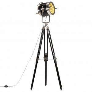 Lámpara de suelo con trípode madera maciza mango negro 171 cm H