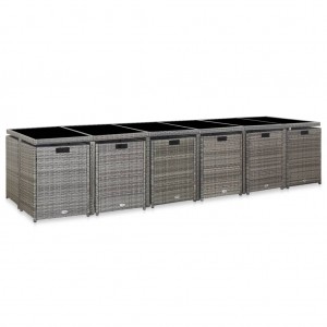 Set de comedor de jardín 17 pzas y cojines ratán sintético gris H