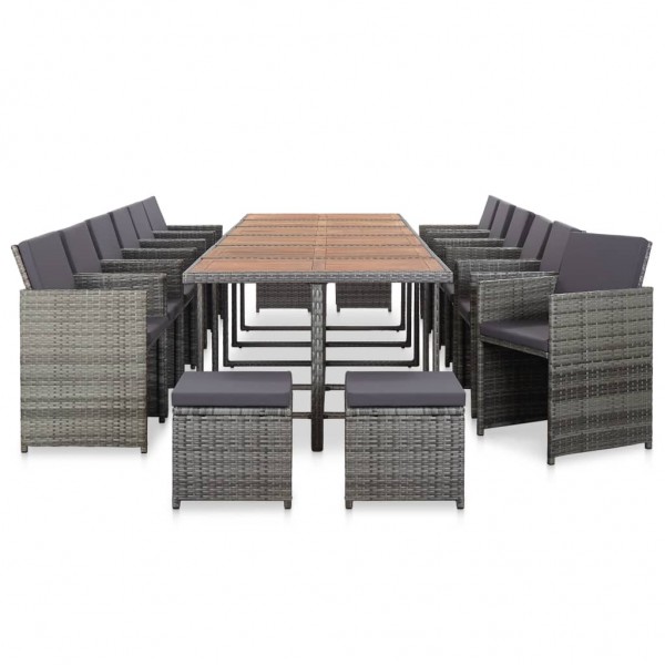 Set de comedor de jardín 17 pzas y cojines ratán sintético gris D